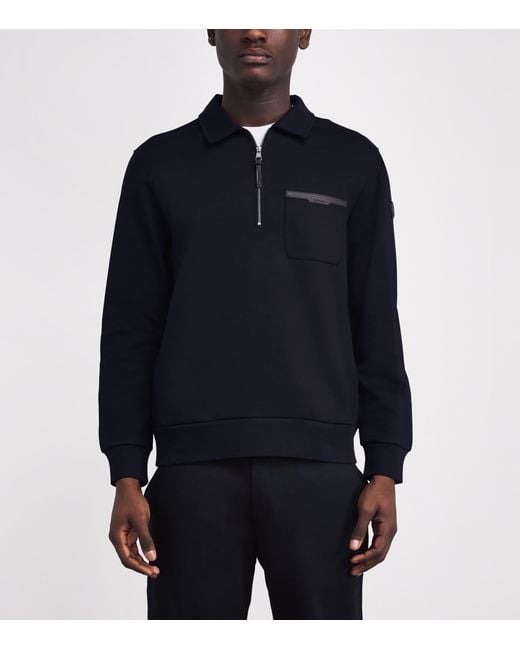 Moncler Blue Cotton-Blend Jersey Half-Zip Sweater for men