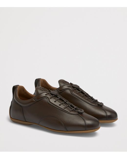 Dunhill Brown Leather Davies Automotive Sneakers for men