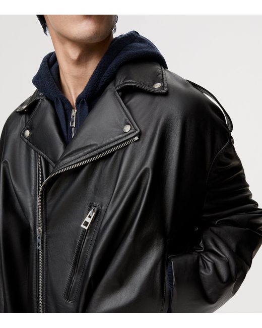 Loewe Black Balloon Leather Biker Jacket for men