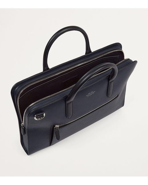 Smythson Blue Slim Leather Laptop Briefcase for men