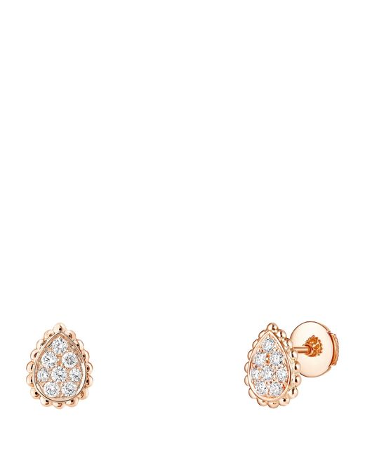 Boucheron White Extra Small Rose And Diamond Serpent Bohème Motif Earrings