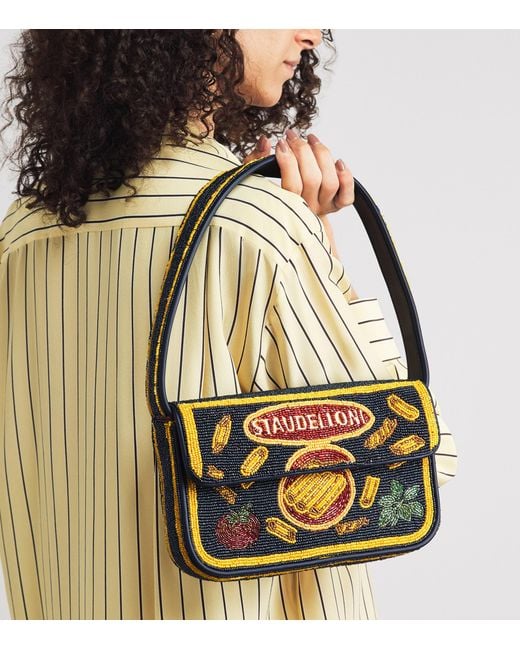 Staud Blue Beaded Tommy Shoulder Bag
