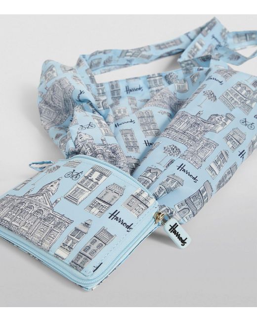 Harrods Blue Recycled London Town Pocket Shopper Bag