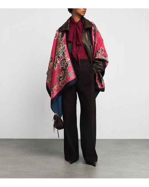 Etro Red Wool-Blend Floral Cape
