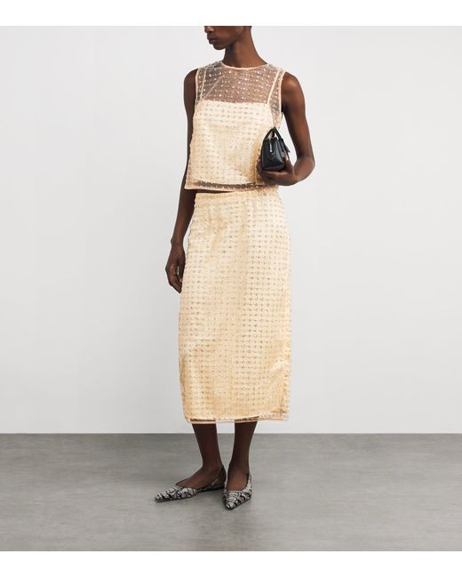 Staud Natural Embellished Ciara Midi Skirt