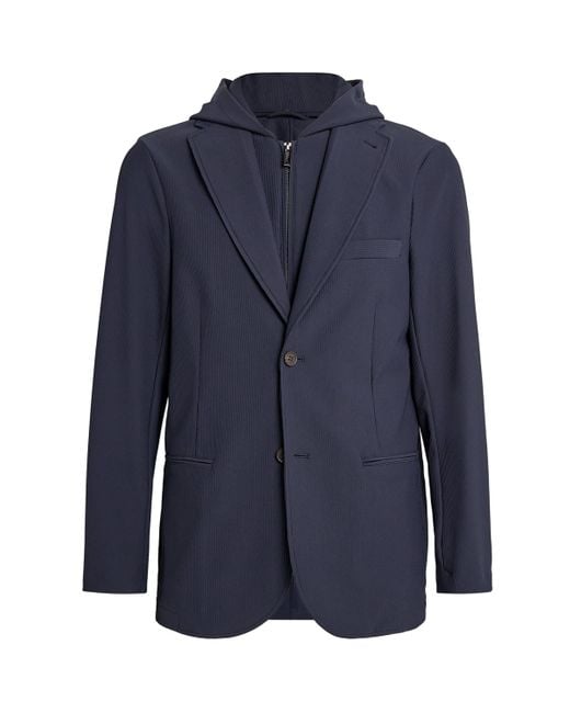 Emporio Armani Blue Detachable-Insert Hooded Blazer for men