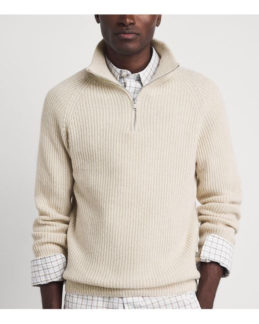 John Smedley White Recycled Cashmere-Wool Quarter-Zip Ryker Sweater for men