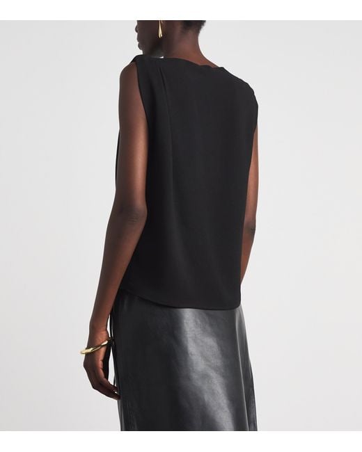 Vince Black Crepe Draped-Shoulder Top
