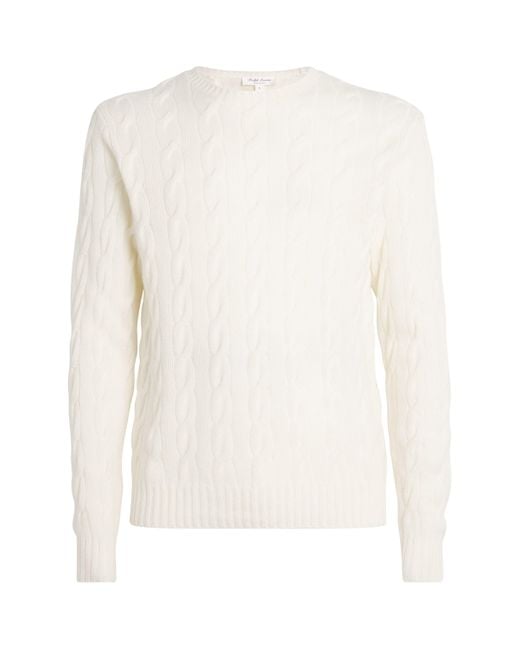 Ralph Lauren Men's White Cashmere Cable-Knit Sweater