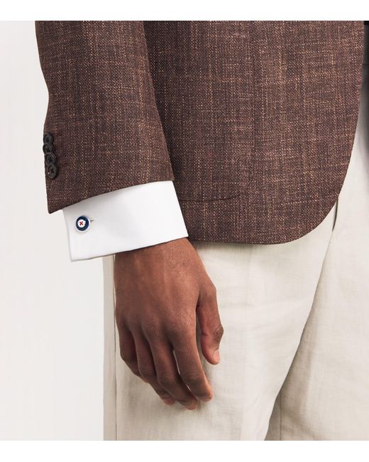 Babette Wasserman Blue Enamel Thread-Detail Round Cufflinks for men