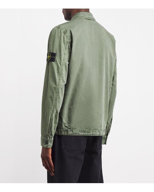 Stone Island Green Denim Compass Logo Overshirt for men