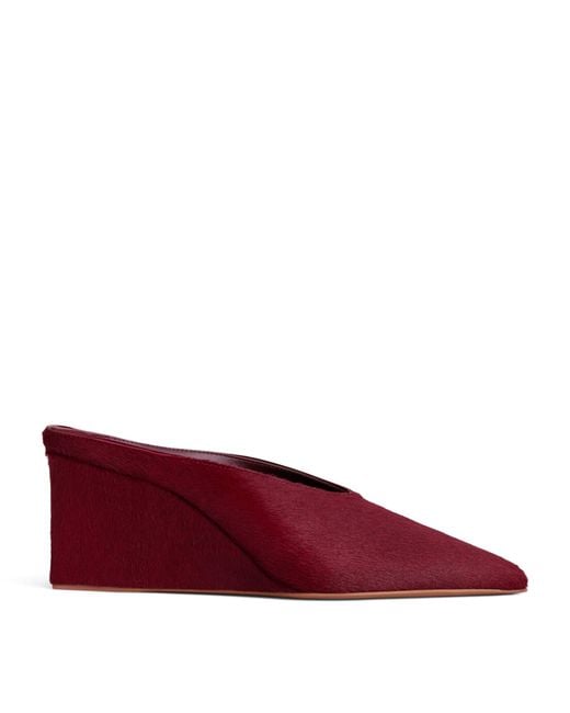 Alaïa Red Calf Hair Cube Wedge Mules 75