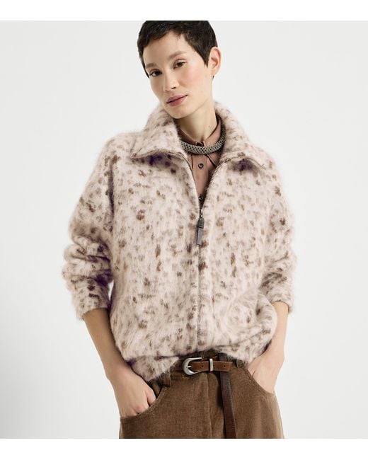 Brunello Cucinelli Natural Mohair-Blend Zip-Up Cardigan