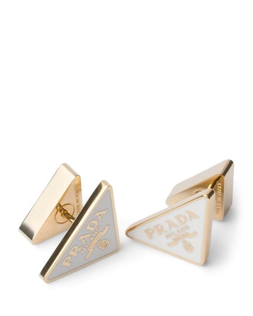 Prada Natural Enamel Triangle Logo Earrings