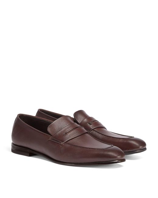 Zegna Brown Leather L'asola Loafers for men