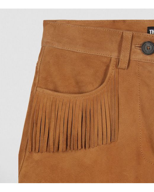 The Kooples Brown Leather Fringed Shorts