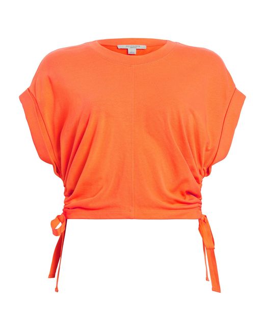 AllSaints Orange Cropped Ruched Mira T-shirt