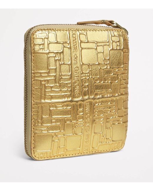 Comme des Garçons Metallic Leather Embossed Logo Zipped Wallet for men