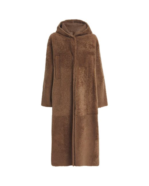 Max Mara Brown Shearling Hooded Coat