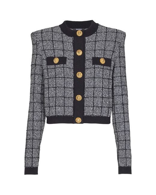 Balmain Black Tweed Check Cardigan