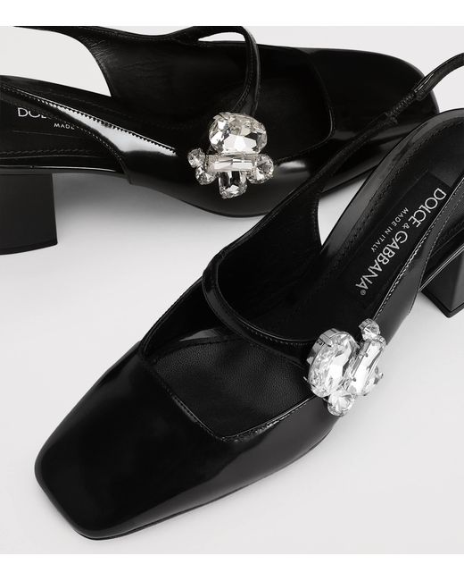 Dolce & Gabbana Black Leather Embellished Slingback Heels 60