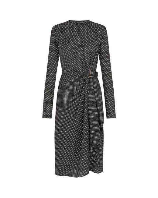 Tom Ford Black Silk Polka Dot Midi Dress