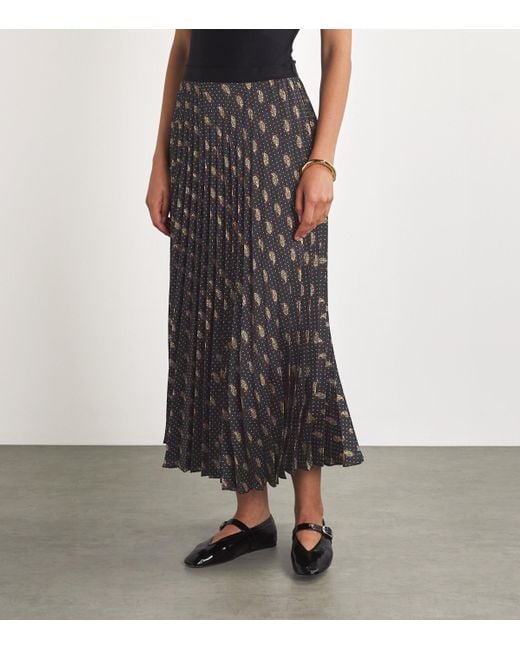 Sandro Black Paisley Print Pleated Skirt