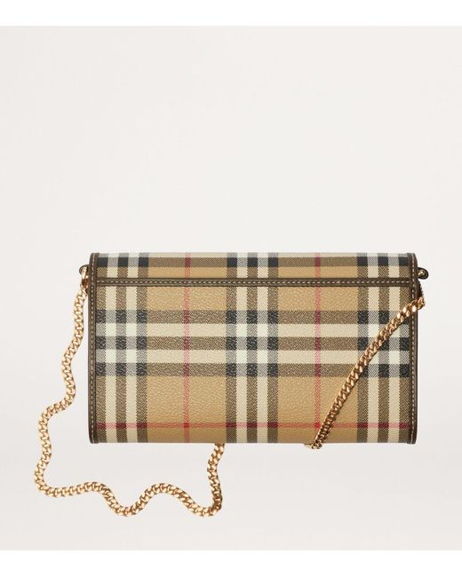 Burberry Natural Iconic Check Leather Chain Wallet