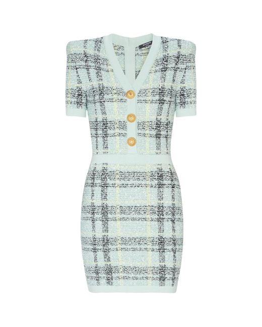 Balmain Blue Tweed Sequin Mini Dress