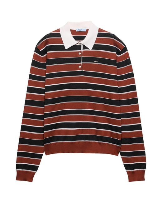 Prada Red Silk Stripe Polo Sweater
