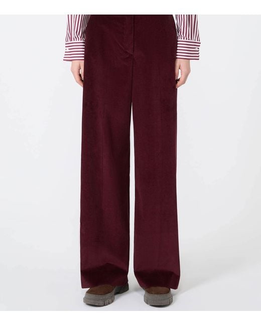 Weekend by Maxmara Red Cotton Corduroy Wide-Leg Trousers