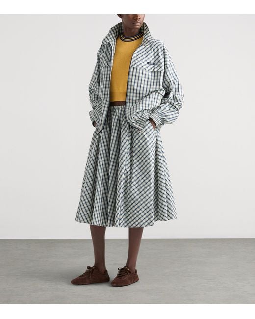 Prada Gray Chambray Check Midi Skirt