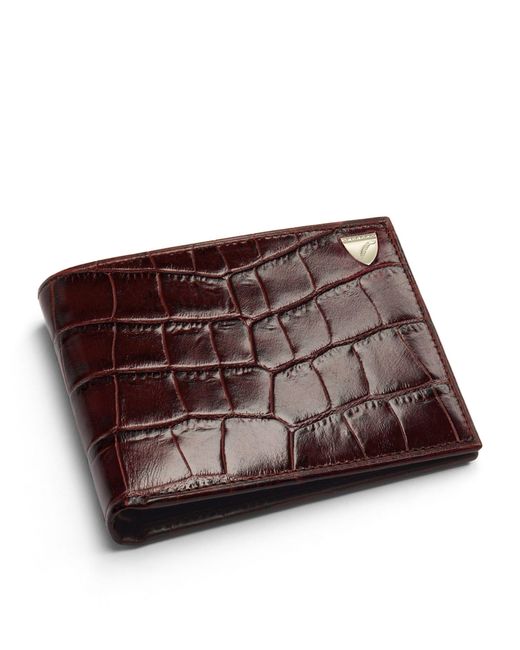 Aspinal Brown Croc-embossed Leather Bifold Wallet for men