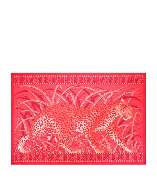 Cartier Red Silk-cotton Panther Scarf