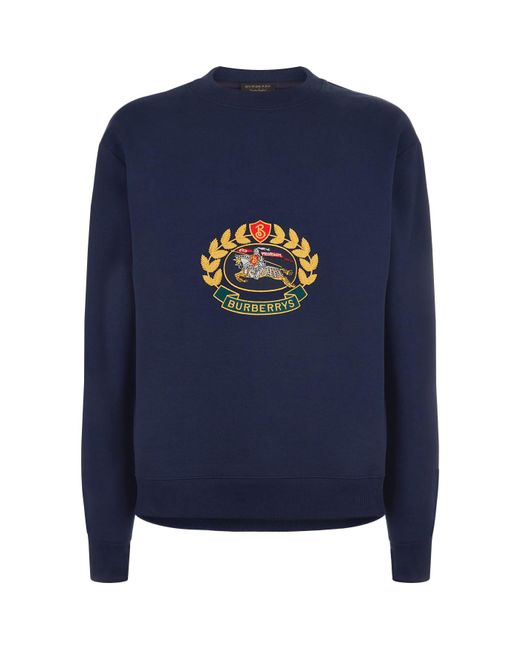 Burberry Blue Crest And Logo-embroidered Jersey Sweatshirt for men