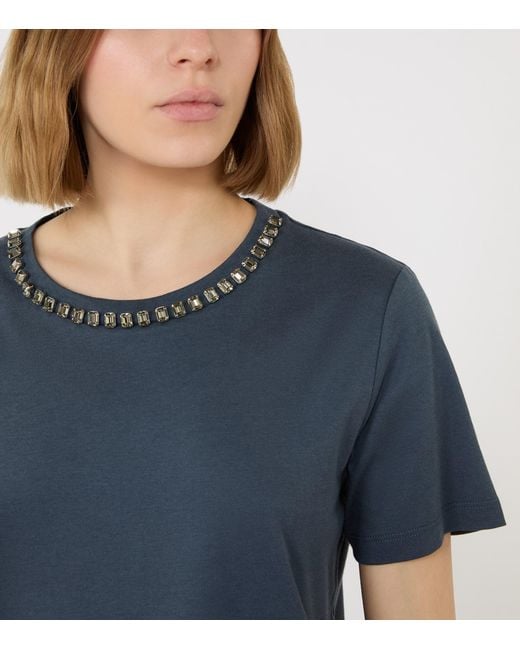 Max Mara Blue Embellished Jersey T-Shirt