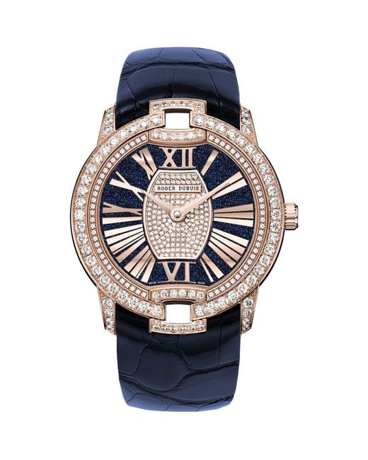 Roger Dubuis Blue Rose Gold And Diamond Velvet Watch 36mm