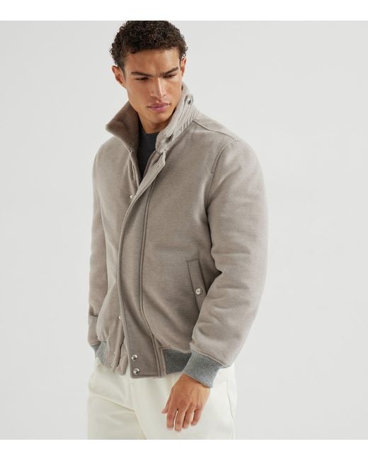 Brunello Cucinelli Brown Cashmere Water-Resistant Bomber Jacket for men