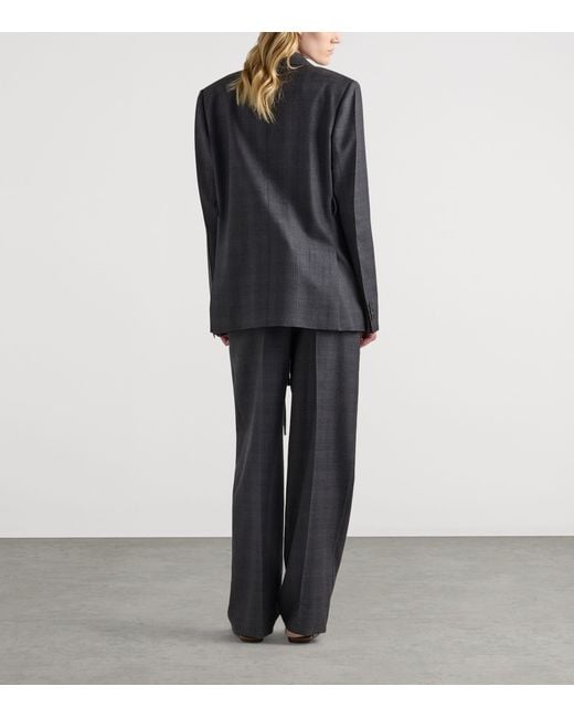 Prada Blue Wool Check Double-Breasted Blazer