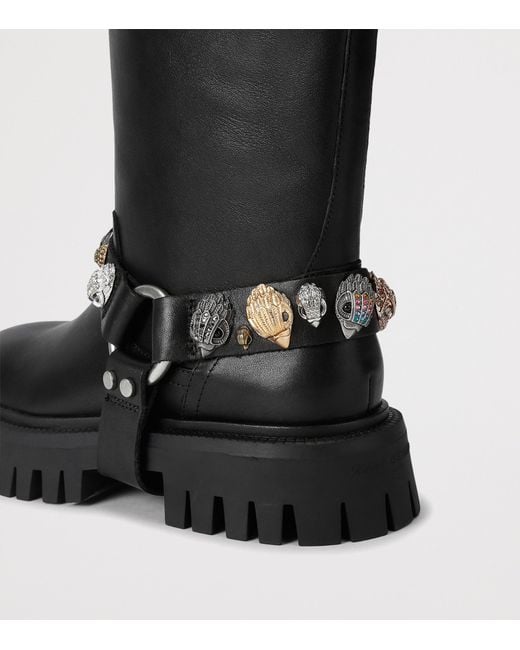 Kurt Geiger Black Leather Eagle Harness Biker Boots
