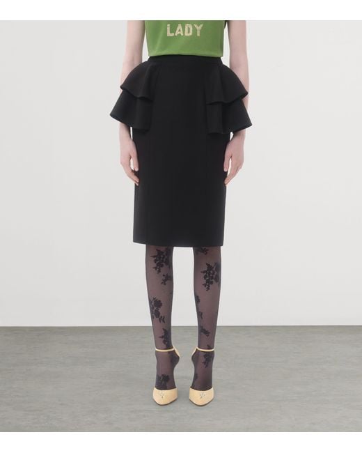 Valentino Black Wool-Silk Ruffled Midi Skirt