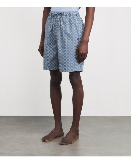 Harrods Blue Cotton Geometric Logo Pyjama Shorts for men
