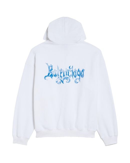 Balenciaga Blue Cotton Sketchy Logo Zip-Up Hoodie