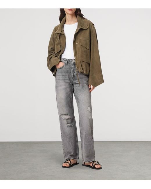 AllSaints Green Suede Clay Bomber Jacket