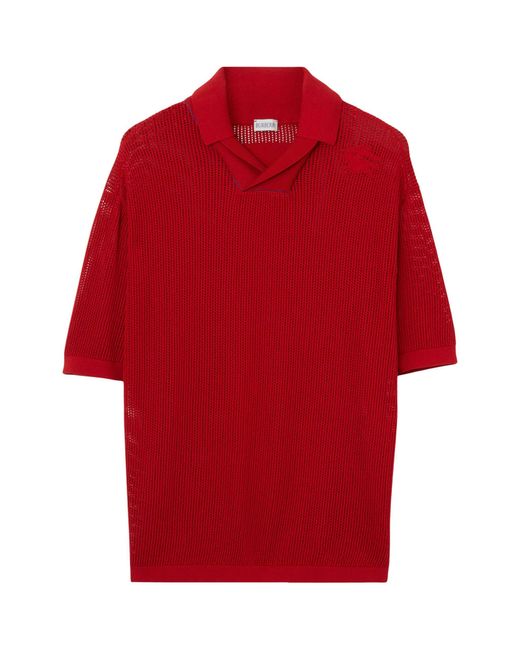 Burberry Red Knitted Ekd Polo Shirt for men