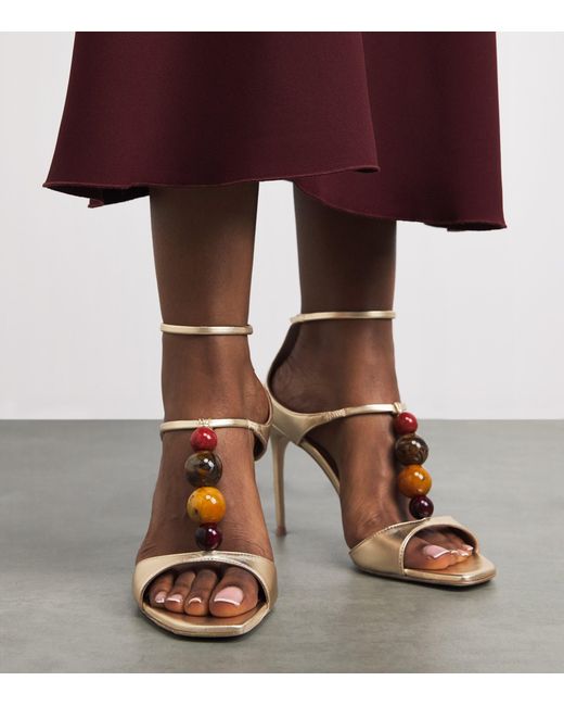 Malone Souliers Natural Metallic Leather Beaded Leia Sandals 90