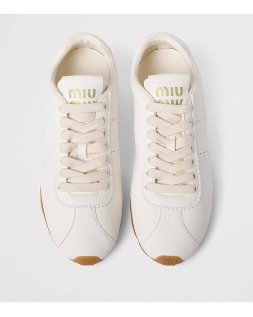 Miu Miu White Nappa Leather Plume Sneakers