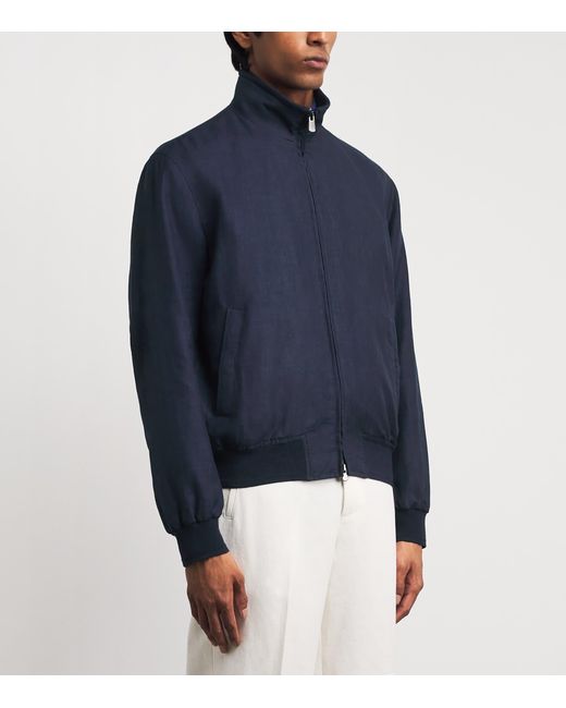 Ralph Lauren Blue Linen-Wool-Silk Felton Bomber Jacket for men