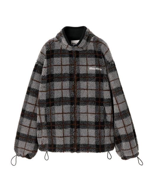 Miu Miu Black Fleece Check Zip-Up Jacket