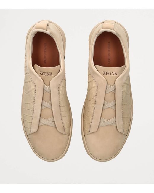 Zegna Natural Crocodile Leather Triple Stitch Secondskin Sneakers for men